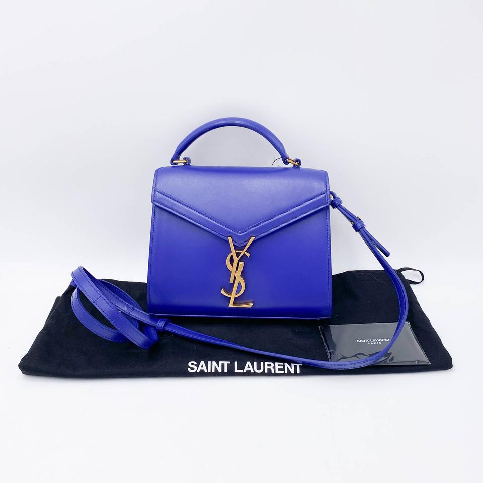Saint Laurent Top Handle Cassandre Mini Blue Leather Cross Body Bag