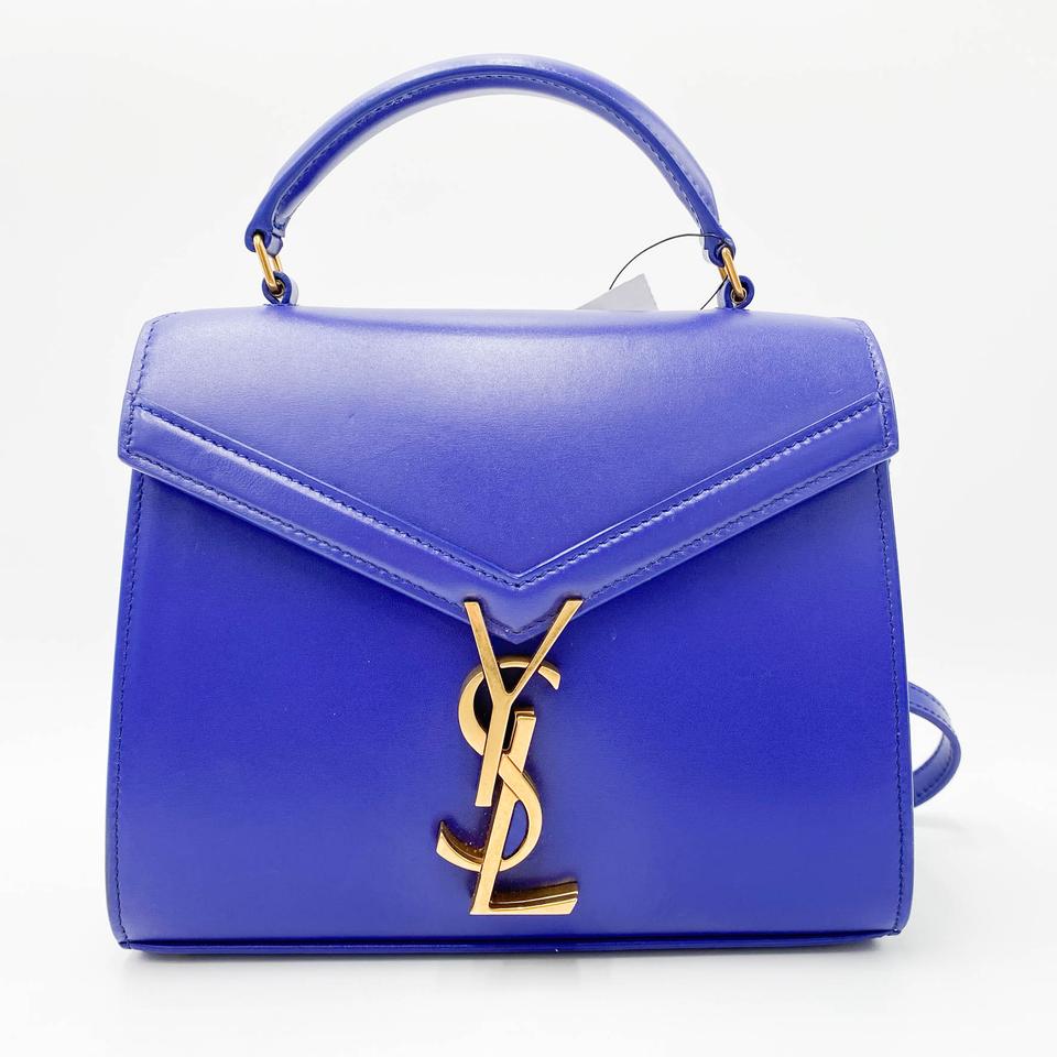 Saint Laurent Top Handle Cassandre Mini Blue Leather Cross Body Bag