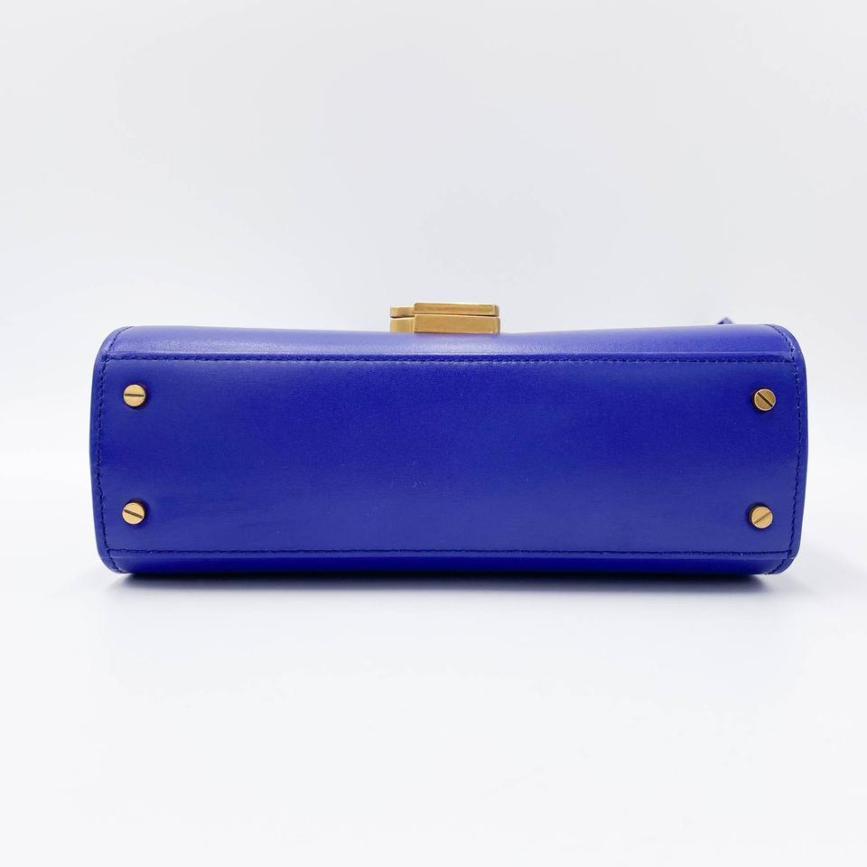 Saint Laurent Top Handle Cassandre Mini Blue Leather Cross Body Bag
