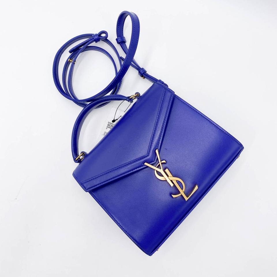 Saint Laurent Top Handle Cassandre Mini Blue Leather Cross Body Bag