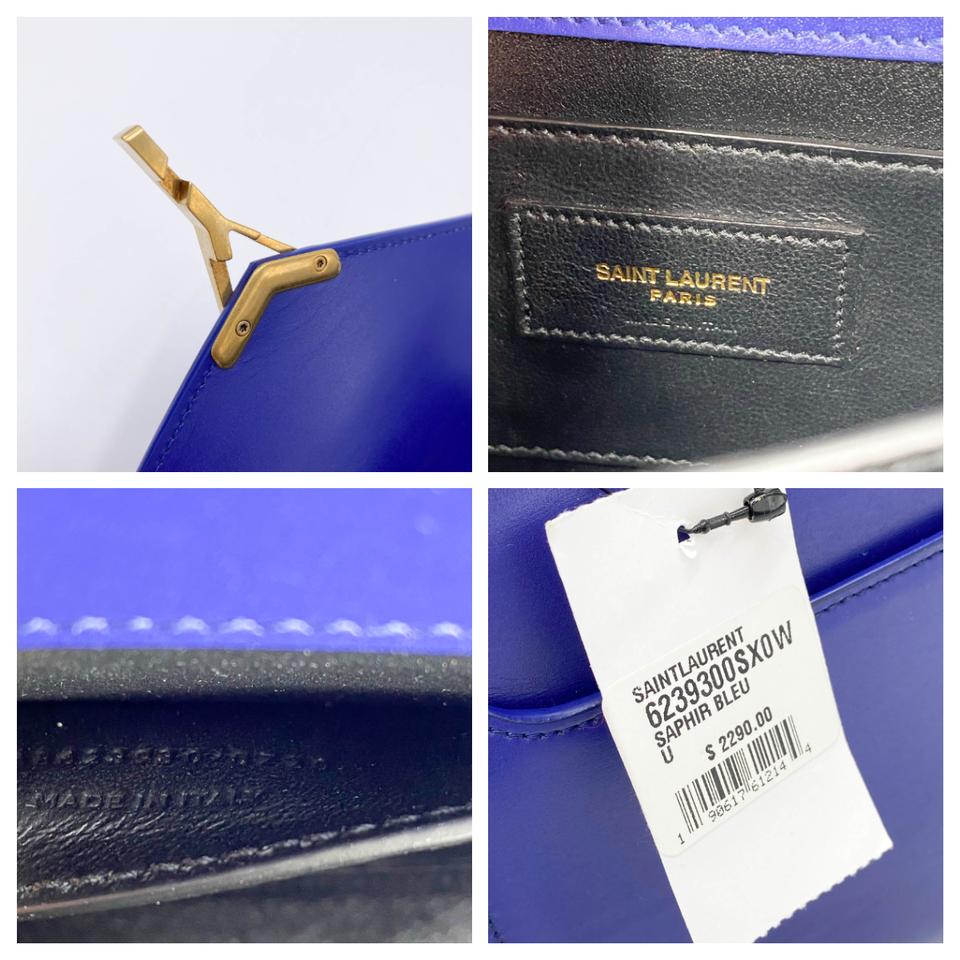 Saint Laurent Top Handle Cassandre Mini Blue Leather Cross Body Bag