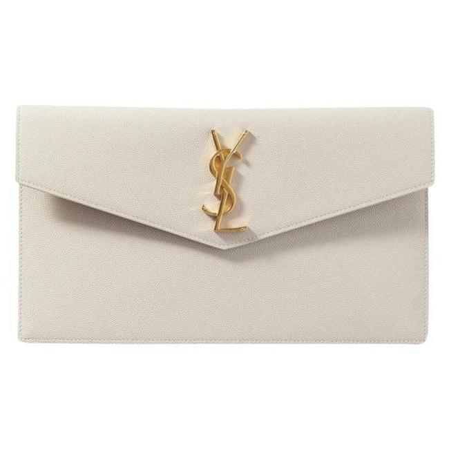 Saint Laurent Uptown Off-white Textured Leather White Canvas Clutch