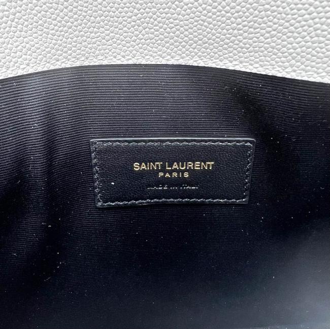 Saint Laurent Uptown Off-white Textured Leather White Canvas Clutch