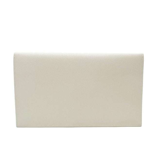 Saint Laurent Uptown Off-white Textured Leather White Canvas Clutch