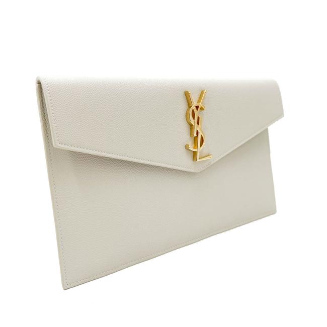 Saint Laurent Uptown Off-white Textured Leather White Canvas Clutch
