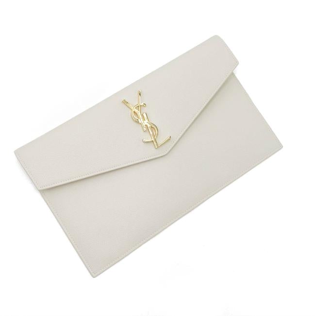 Saint Laurent Uptown Off-white Textured Leather White Canvas Clutch