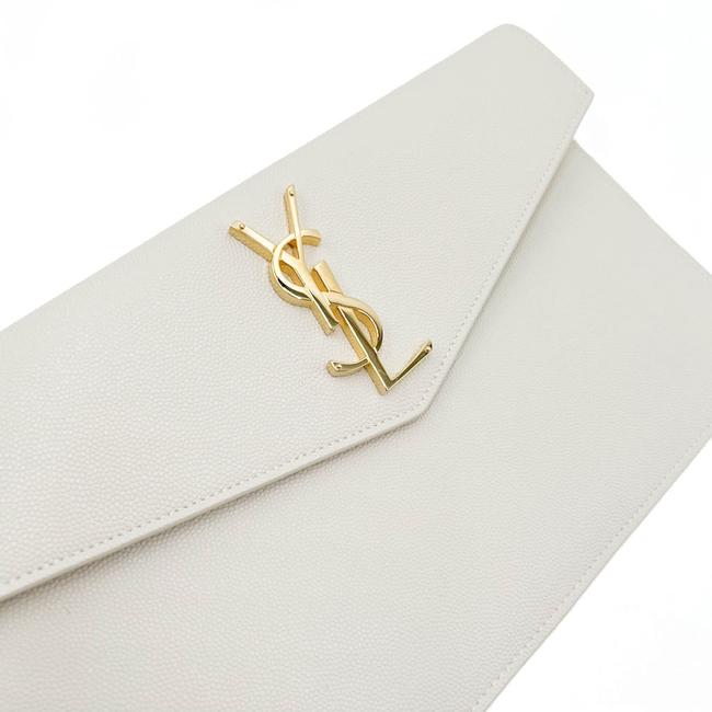 Saint Laurent Uptown Off-white Textured Leather White Canvas Clutch
