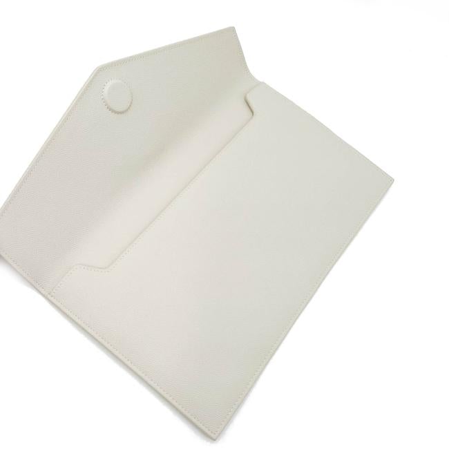 Saint Laurent Uptown Off-white Textured Leather White Canvas Clutch