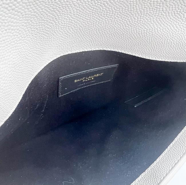 Saint Laurent Uptown Off-white Textured Leather White Canvas Clutch