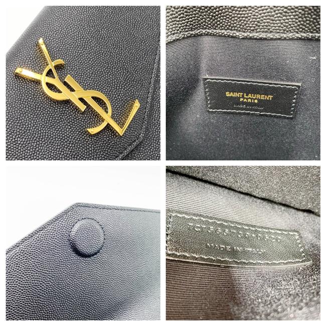 Saint Laurent Monogram Uptown Calfskin Envelope Black Leather Clutch