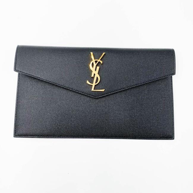 Saint Laurent Monogram Uptown Calfskin Envelope Black Leather Clutch