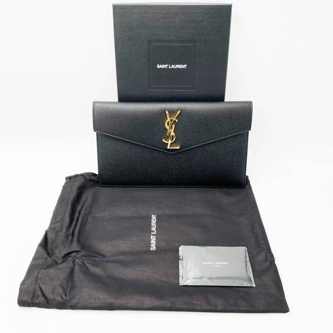 Saint Laurent Monogram Uptown Calfskin Envelope Black Leather Clutch