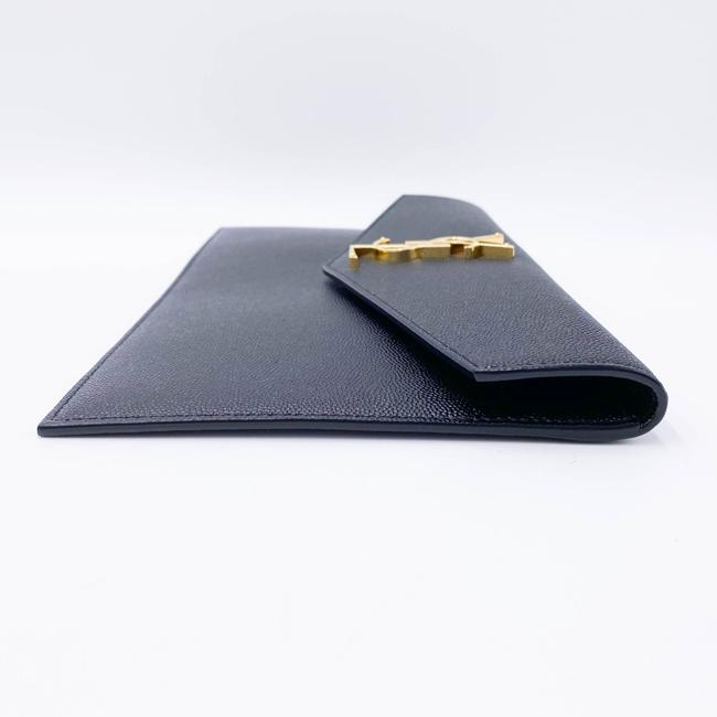 Saint Laurent Monogram Uptown Calfskin Envelope Black Leather Clutch