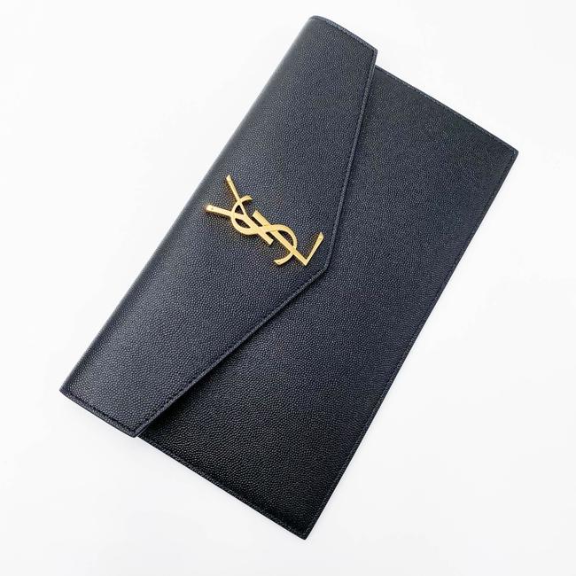 Saint Laurent Monogram Uptown Calfskin Envelope Black Leather Clutch