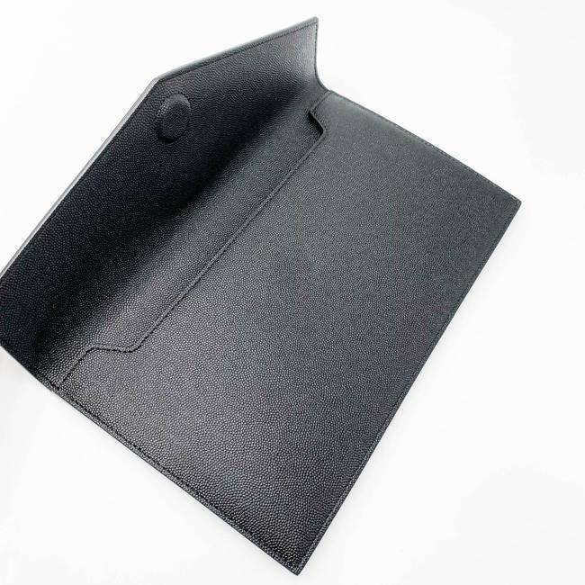 Saint Laurent Monogram Uptown Calfskin Envelope Black Leather Clutch