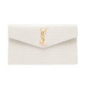 Saint Laurent Uptown Crocodile-embossed Pouch Monogram White Leather Clutch