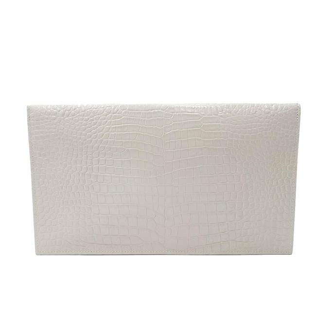 Saint Laurent Uptown Crocodile-embossed Pouch Monogram White Leather Clutch