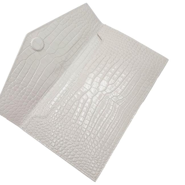 Saint Laurent Uptown Crocodile-embossed Pouch Monogram White Leather Clutch