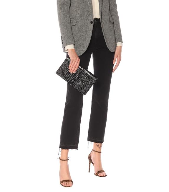 Saint Laurent Uptown Embossed Monogram Black Crocodile Skin Leather Clutch