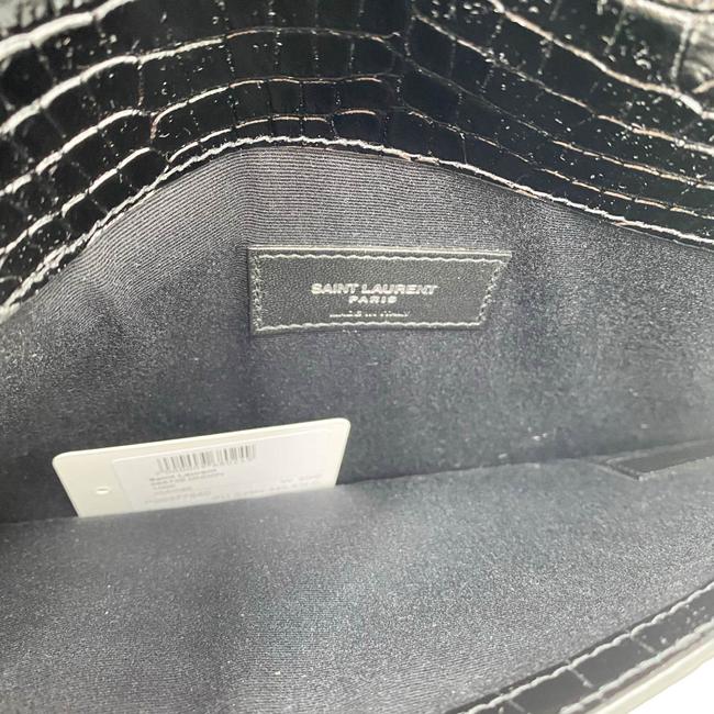 Saint Laurent Uptown Embossed Monogram Black Crocodile Skin Leather Clutch