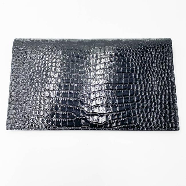Saint Laurent Uptown Embossed Monogram Black Crocodile Skin Leather Clutch