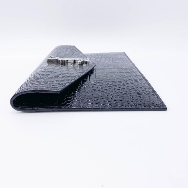 Saint Laurent Uptown Embossed Monogram Black Crocodile Skin Leather Clutch
