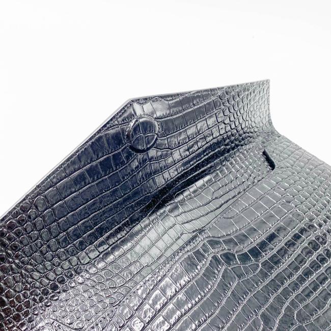 Saint Laurent Uptown Embossed Monogram Black Crocodile Skin Leather Clutch