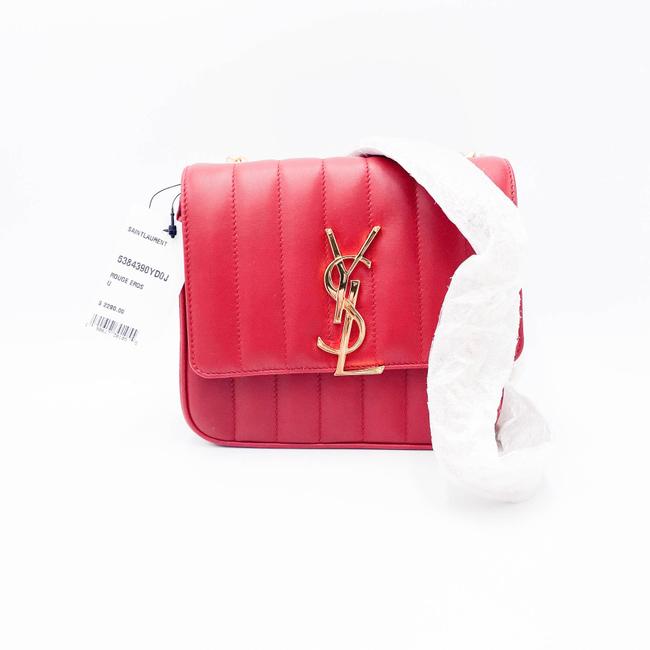 Saint Laurent Vicky Women's Small Quilted Red Leather Shoulder Bag
