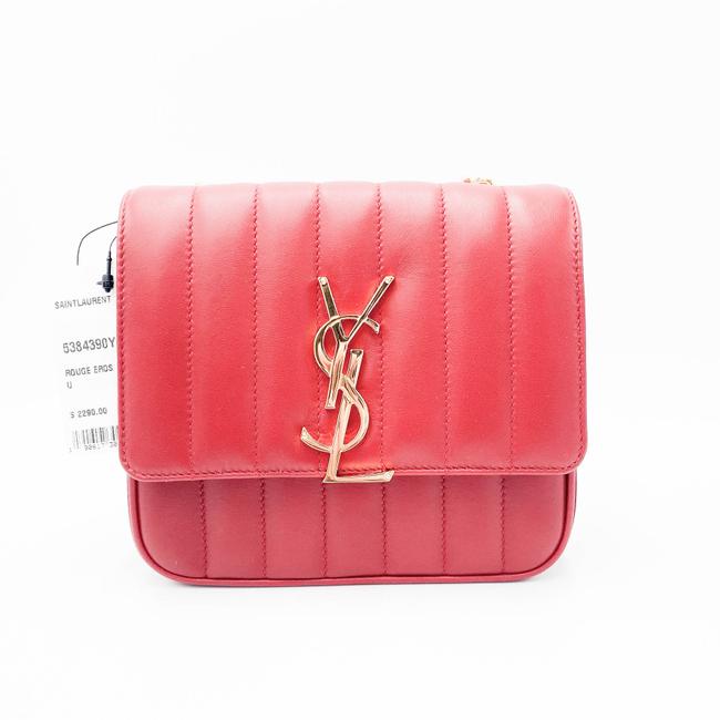 Saint Laurent Vicky Women's Small Quilted Red Leather Shoulder Bag