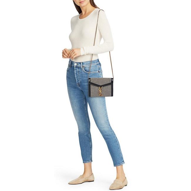 Saint Laurent Wallet on Chain Cassandre Ysl Checkered Black Tweed Cross Body Bag