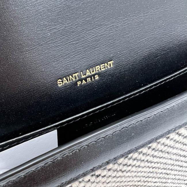 Saint Laurent Wallet on Chain Cassandre Ysl Checkered Black Tweed Cross Body Bag