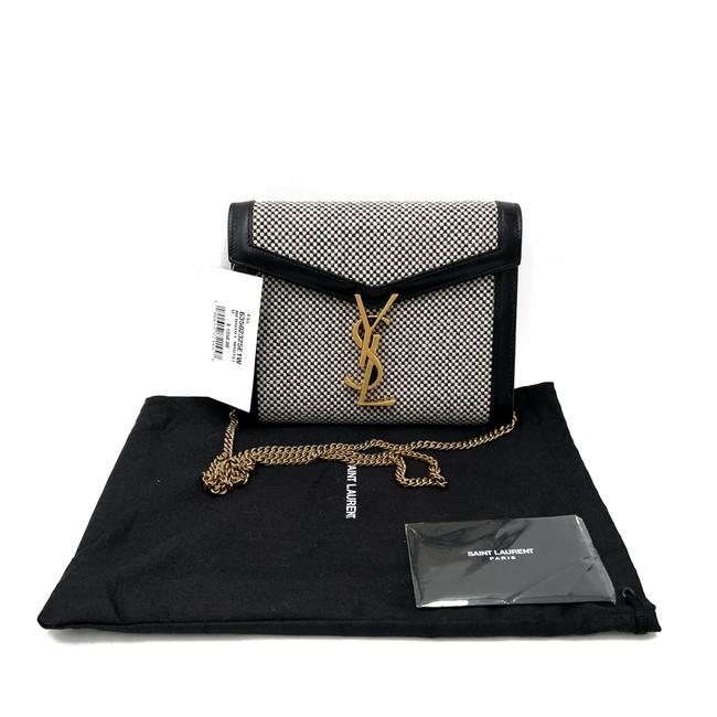 Saint Laurent Wallet on Chain Cassandre Ysl Checkered Black Tweed Cross Body Bag