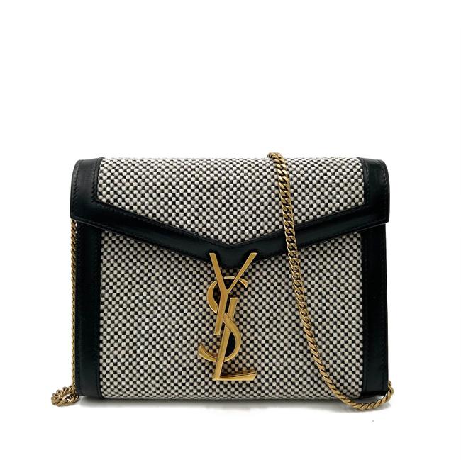 Saint Laurent Wallet on Chain Cassandre Ysl Checkered Black Tweed Cross Body Bag