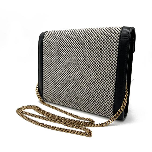 Saint Laurent Wallet on Chain Cassandre Ysl Checkered Black Tweed Cross Body Bag