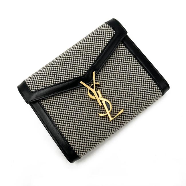 Saint Laurent Wallet on Chain Cassandre Ysl Checkered Black Tweed Cross Body Bag