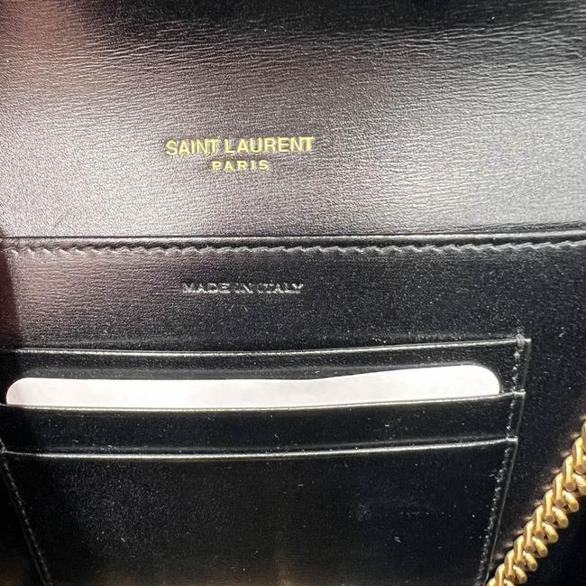 Saint Laurent Wallet on Chain Cassandre Ysl Checkered Black Tweed Cross Body Bag