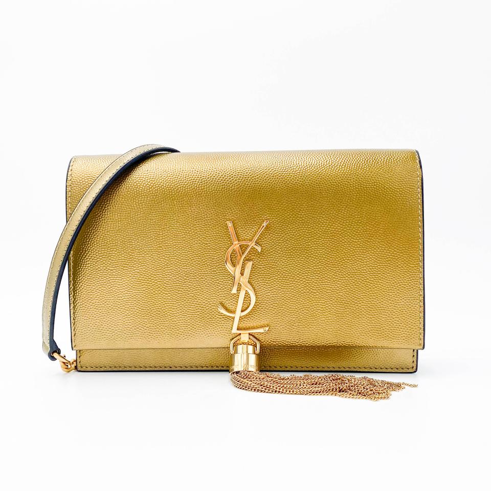 Saint Laurent Wallet on Chain Monogram Kate Ysl Monogram Metallic Tassel Gold Leather Cross Body Bag
